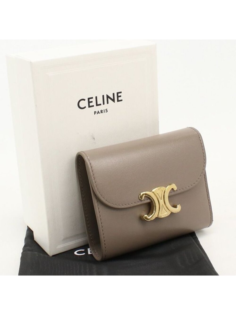 Celine Small Flap Wallet Triomphe Trifold Shiny Calfskin